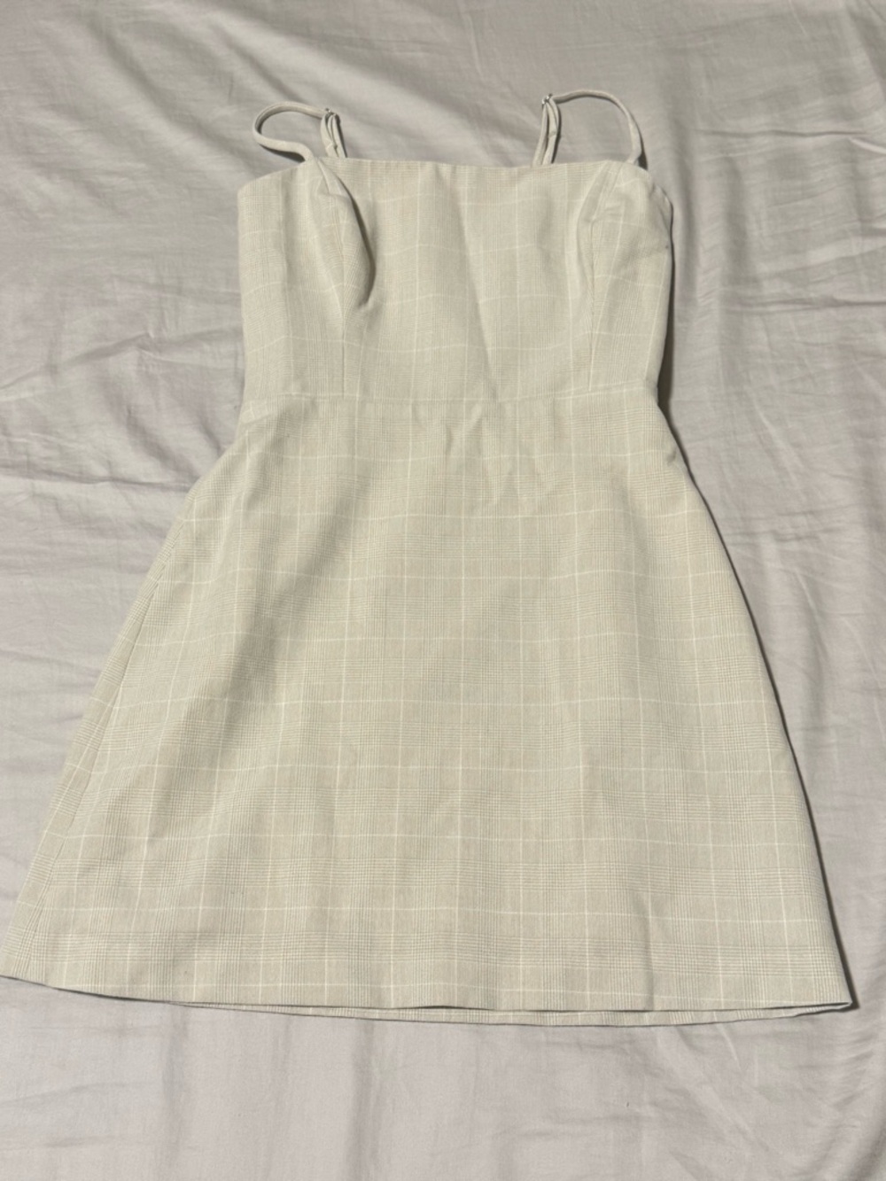 Wilfred Cream Plaid Spaghetti-Strap Mini Dress
